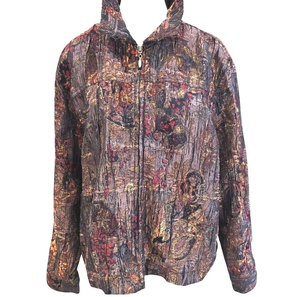 Coldwater Creek PXL Brocade Jacquard Jacket Abstract Boho Art To Wear Zip